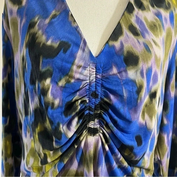 Premise Studio Blouse XL Abstract Watercolor Gathered Chest Stretch Colorful Top - Picture 7 of 8